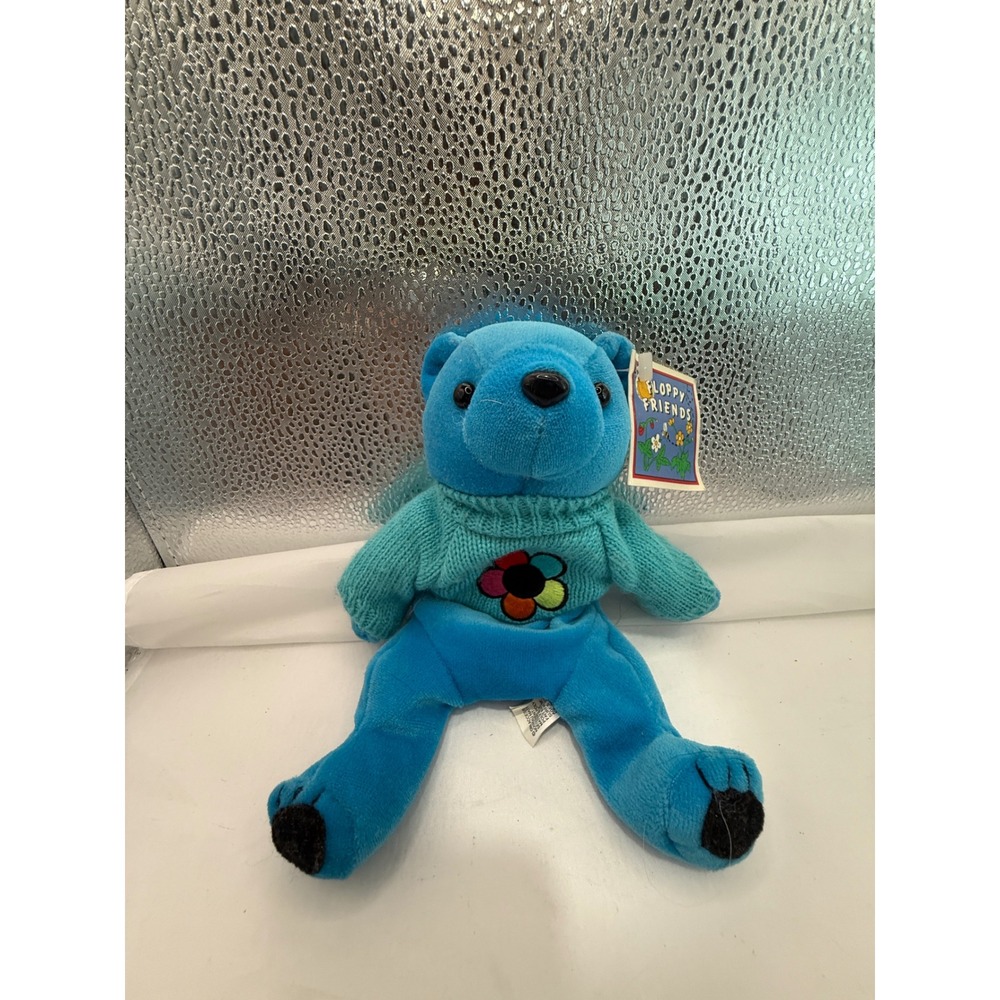Floppy Friends Bryce Blue Plush Bear With‎ Sweater And Tag Cute
